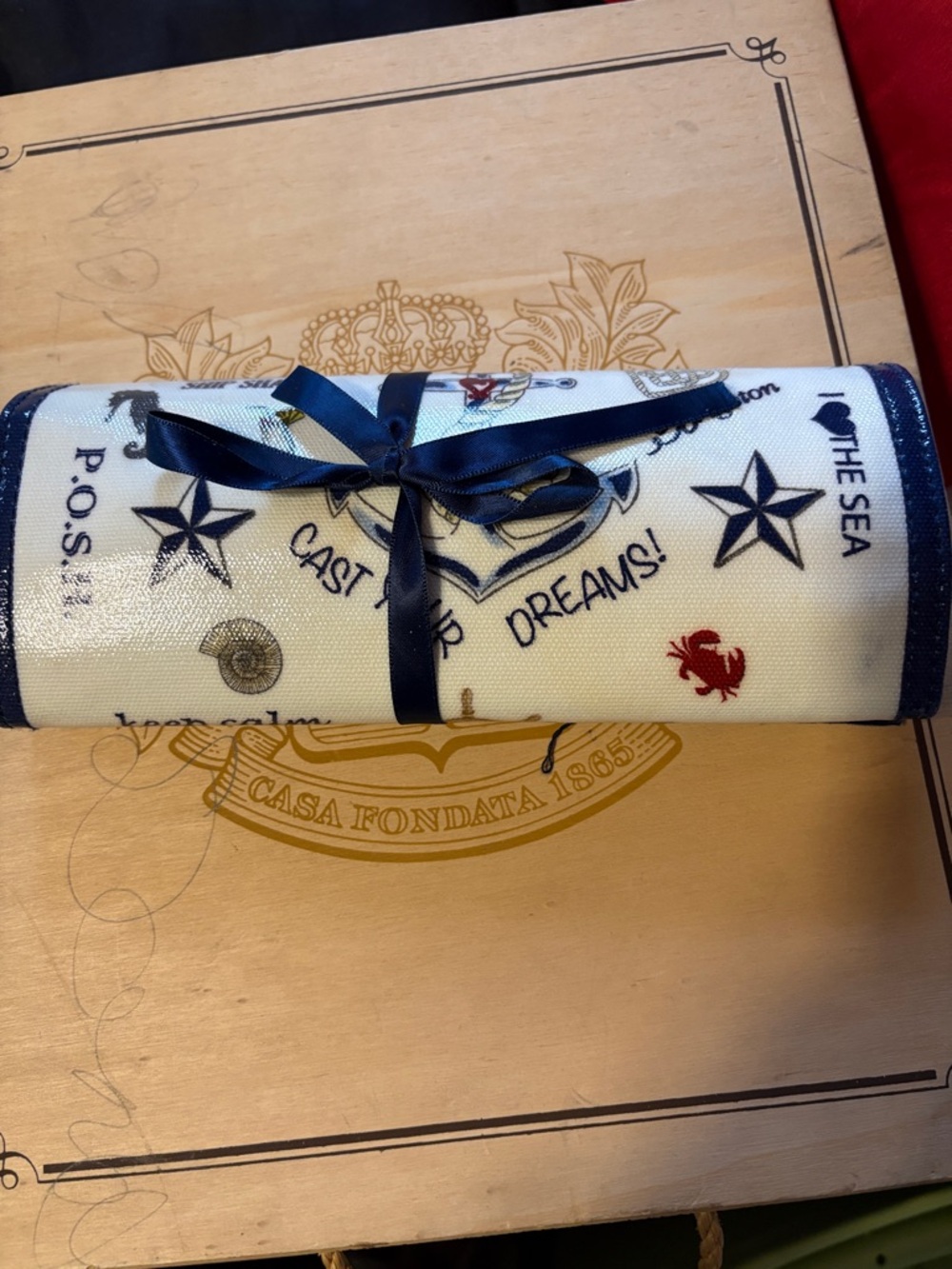 Nautical Anchor Print Decorative Roll-Up travel  jewelry holder   - Navy & White